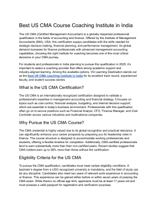 Best US CMA Course Coaching Institute in India