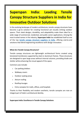 Superspan India - Leading Tensile Canopy Structure Suppliers in India for Innovative Outdoor Solutions