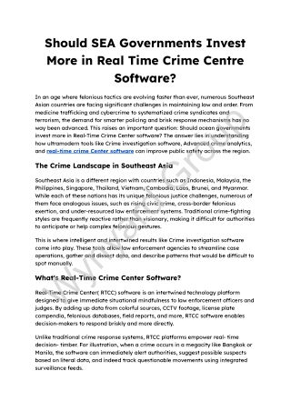 Should SEA Governments Invest More in Real Time Crime Centre Software_