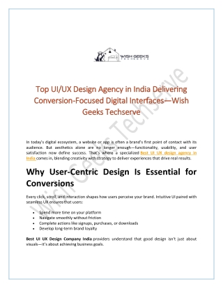 Top UI UX Design Agency in India Delivering Conversion-Focused Digital Interfaces—Wish Geeks Techserve