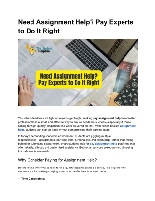 Need Assignment Help? Pay Experts to Do It Right