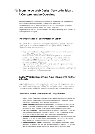 Ecommerce Web Design Service in Sabah_ A Comprehensive Overview