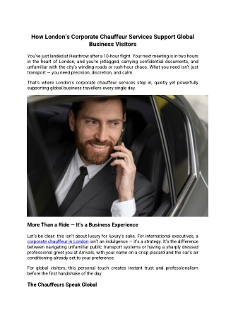 How London’s Corporate Chauffeur Services Support Global Business Visitors