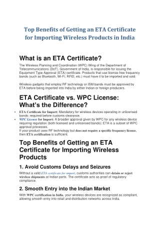 Top Benefits of Getting an ETA Certificate for Importing Wireless Products in India