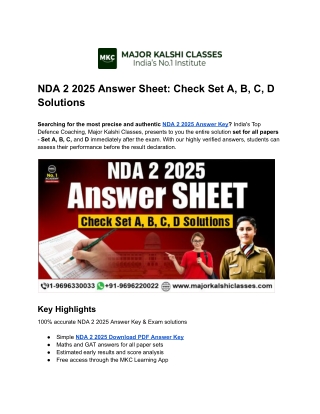 NDA 2 2025 Answer Sheet: Check Set A, B, C, D Solutions