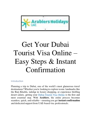 Get Your Dubai Tourist Visa Online – Easy Steps & Instant Confirmation