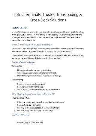 Lotus Terminals: Trusted Transloading & Cross‑Dock Solutions