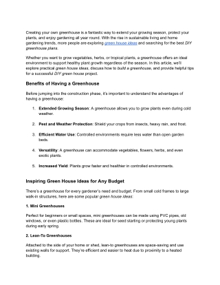 Green House Ideas and DIY Greenhouse Plans_ How to Build a Greenhouse at Home