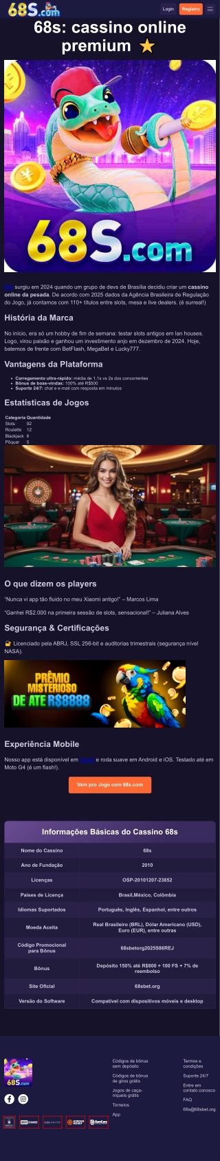 68S BET ✅ _ Saques em 68 Segundos via PIX! 68s.com