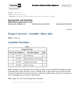 Caterpillar Cat 980H WHEEL LOADER (Prefix A8J) Service Repair Manual Instant Download