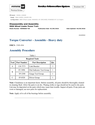 Caterpillar Cat 980H Wheel Loader (Prefix JMS) Service Repair Manual Instant Download