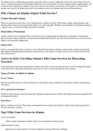 Arrive in Style: Unveiling Atlanta's Elite Limo Services for Discerning Traveler