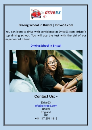 Driving School In Bristol  Drive53.com
