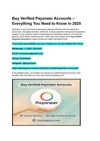Buy Verified Payoneer Accounts – Everything You Need to Know in 2025