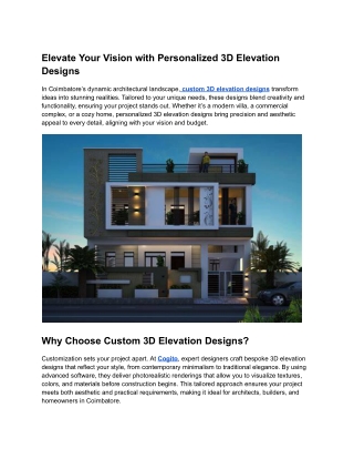 Custom 3D Elevation Designs in Coimbatore_ Tailored Solutions