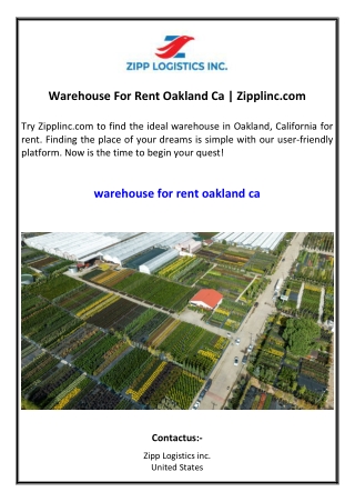 Warehouse For Rent Oakland Ca | Zipplinc.com