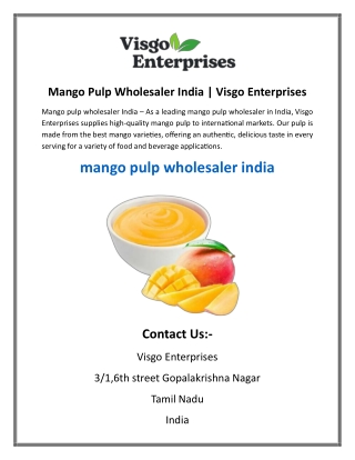 Mango Pulp Wholesaler India