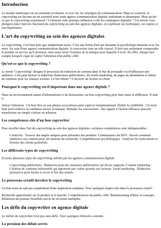 L'art du copywriting au sein des agences digitales