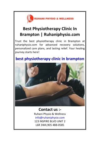 Best Physiotherapy Clinic In Brampton  Ruhaniphysio.com