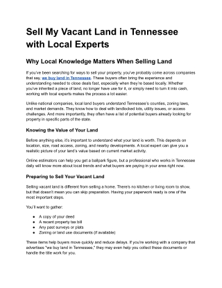 9  Sell My Vacant Land in Tennessee with Local Experts