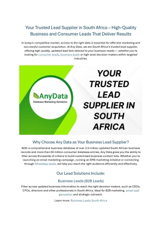 Any Data - Your Trusted Lead Supplier in South Africa