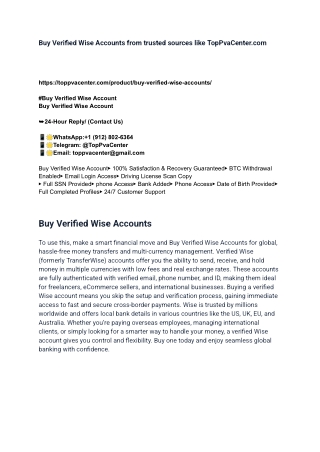 Buy Verified Wise Accounts from trusted sources like TopPvaCenter