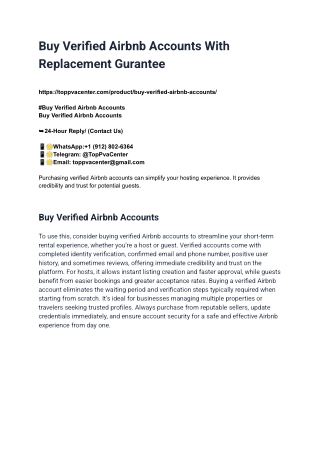 Buy Verified Airbnb Accounts With Replacement Gurantee
