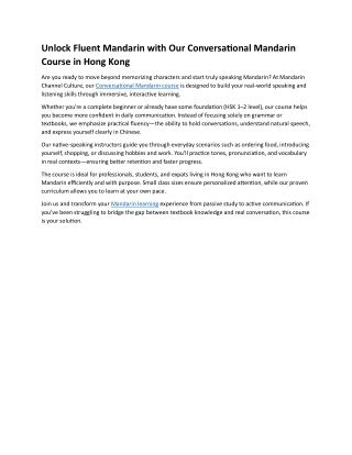 Unlock Fluent Mandarin with Our Conversational Mandarin Course in Hong Kong