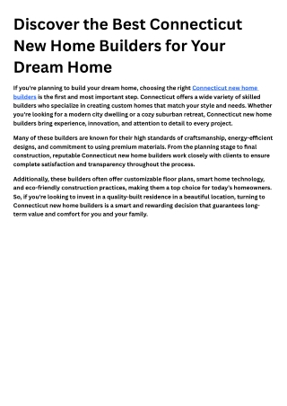 Discover the Best Connecticut New Home Builders for Your Dream Home