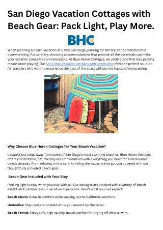 5. San Diego Vacation Cottages with Beach Gear Pack Light, Play More