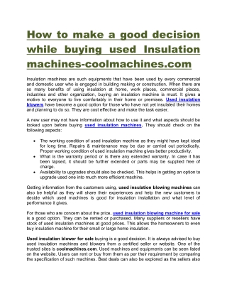 How to make a good decision while buying used Insulation machines-coolmachines.com