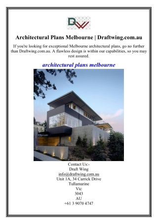 Architectural Plans Melbourne Draftwing.com.au