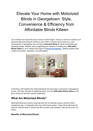 Elevate Your Home with Motorized Blinds in Georgetown_ Style, Convenience & Efficiency from Affordable Blinds Killeen