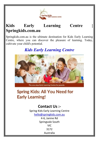 Kids Early Learning Centre | Springkids.com.au