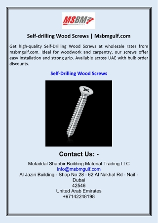 Self-drilling Wood Screws  Msbmgulf.com