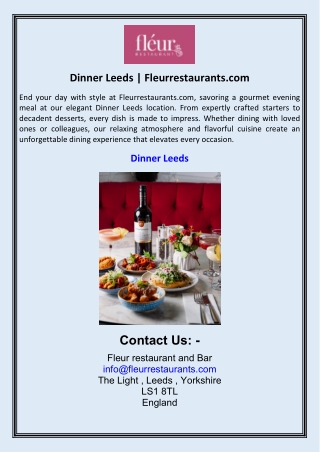 Dinner Leeds  Fleurrestaurants.com