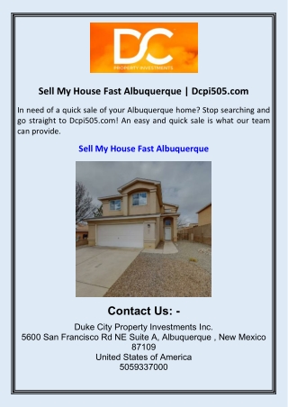 Sell My House Fast Albuquerque  Dcpi505.com