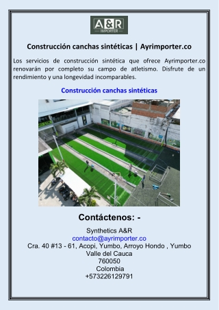 Construcción canchas sintéticas  Ayrimporter.co