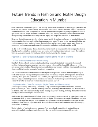 Future Trends in Fashion and Textile Design Education in Mumbai