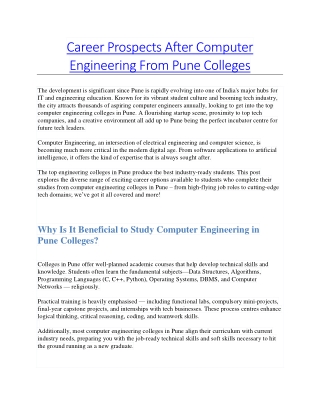 Career Prospects After Computer Engineering From Pune Colleges