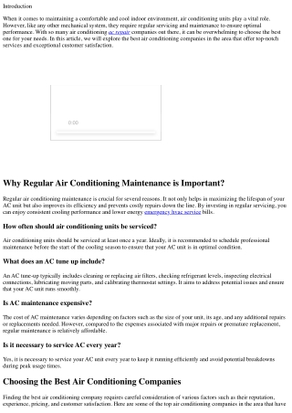 Exploring the Best Air Conditioning Companies in the Area