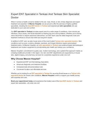 Expert ENT Specialist in Tenkasi And Tenkasi Skin Specialist Doctor