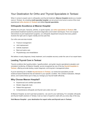 Your Destination for Ortho and Thyroid Specialists in Tenkasi