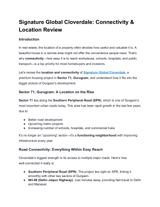 Signature Global Cloverdale_ Connectivity & Location Review