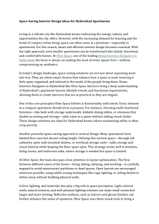 Space-Saving Interior Design Ideas for Hyderabad Apartments