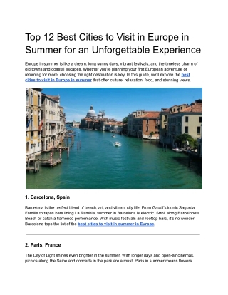 Top 12 Best Cities to Visit in Europe in Summer for an Unforgettable Experience