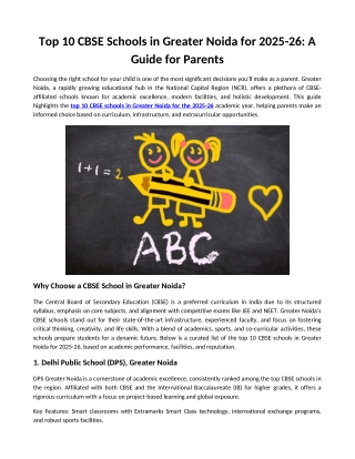 Top 10 CBSE Schools in Greater Noida for 2025-26 A Guide for Parents