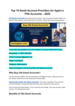 Top 10 Gmail Account Providers for Aged or PVA Accounts....2025
