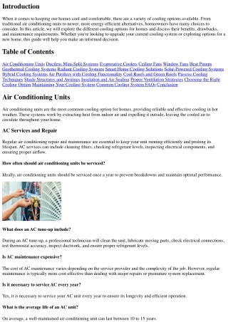 Exploring Different Cooling Options for Homes