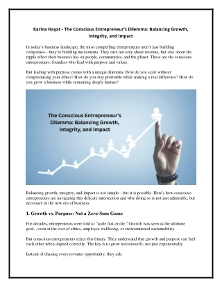Karina Hayat - The Conscious Entrepreneur’s Dilemma - Balancing Growth, Integrity, and Impact